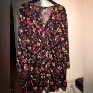R. Roy Floral V-Neck Dress w/Flowing Skirt